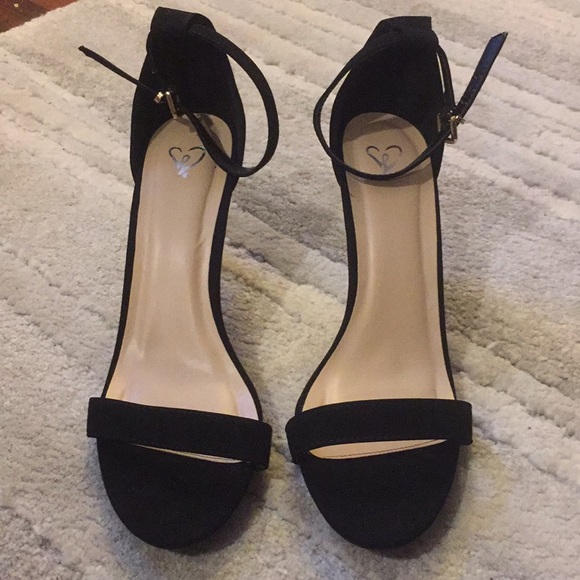 Shoes - Strappy Suede-Like Black Heels